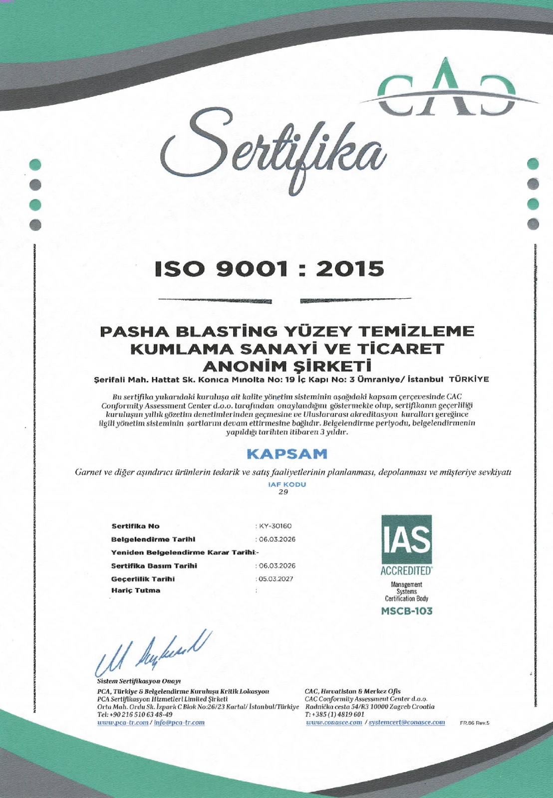 ISO 9001:2015 Kalite Yönetim Sistemi